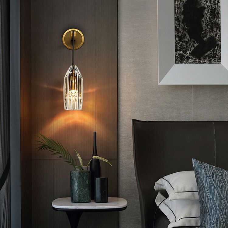 Contemporary Armed Crystal Wall Sconce 1-Light Wall Mounted Lamp for Living Room