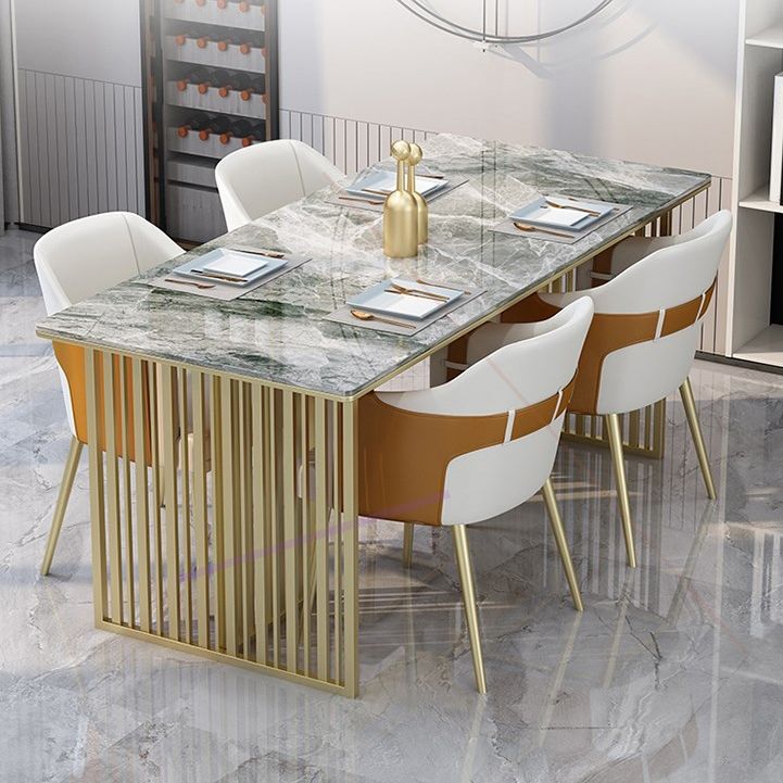 Mesa de comedor de piedra sinterizada de lujo Mesa de interior rectángulo con base de pedestal doble