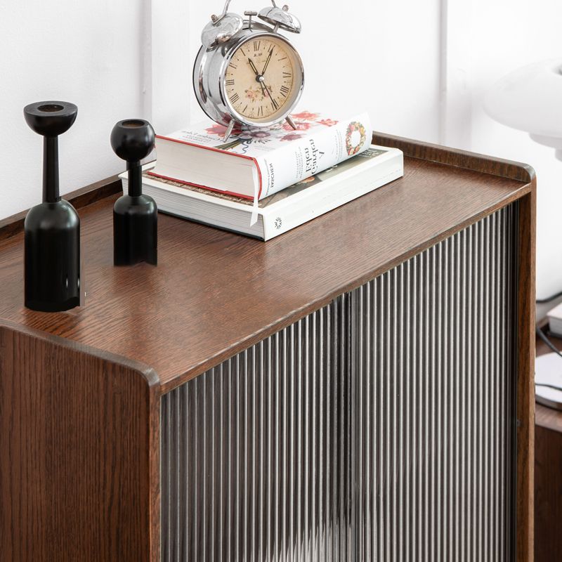 Solid Wood Glass Paned Brown 1 - Drawer Accent Cabinet for Living Room