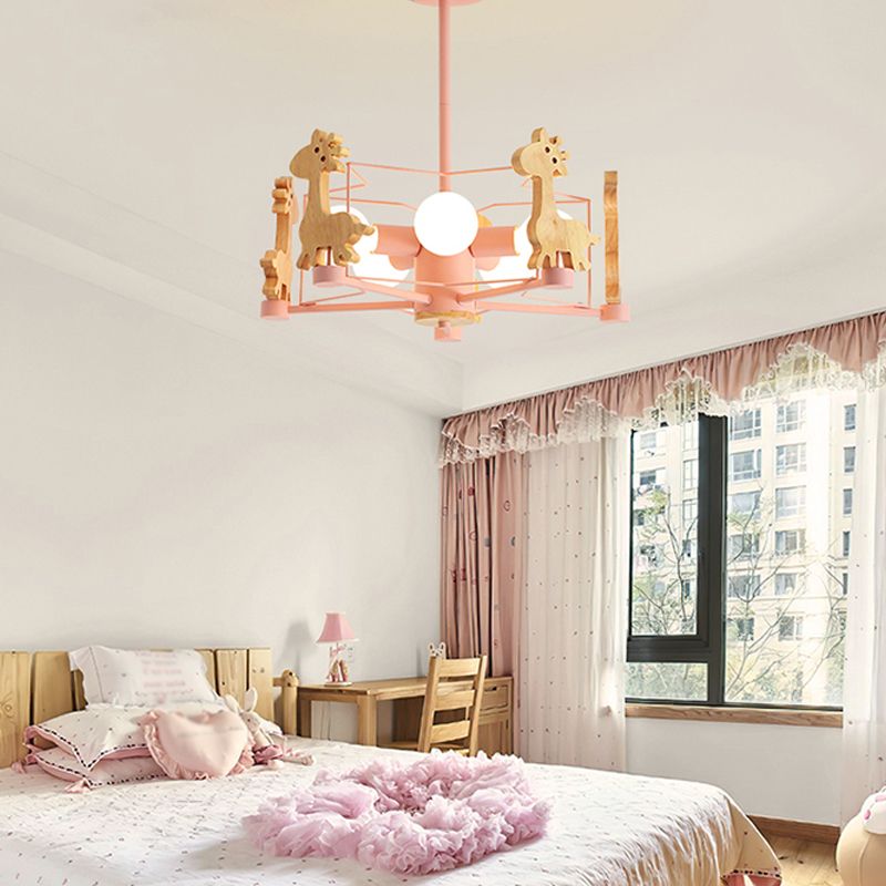 Minimalism Style 5 Lights Chandelier Giraffe Metal Pendant Light for Kids Bedroom