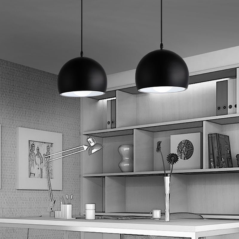 Black Globe Shade Hanging Light Industrial Style Metallic 1 Kopfküchen Anhängerlampe, 8 "/10"/14 "Breite