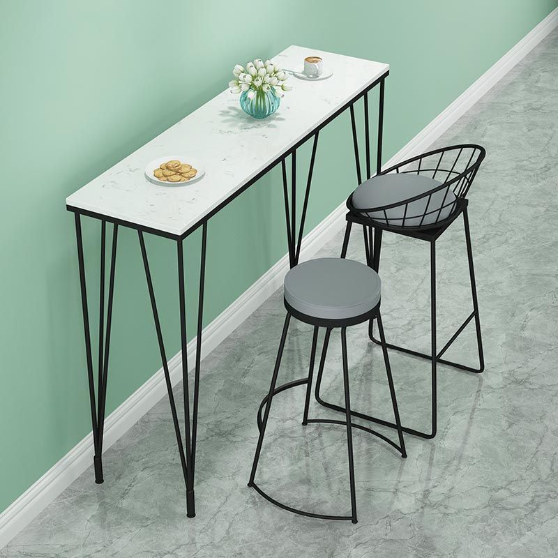 Stone Top Bar Dining Table Industrial Bar Dining Table with 4 Black Legs