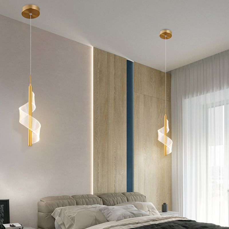 Eenvoud Spiraal hanglamp Acryl Bedide Led Hangly Light armatuur in goud