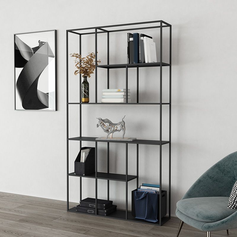 Modern Style Open Back Bookcase Metal Frame Bookshelf in Black