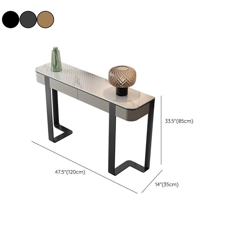 Modern Half Moon Console Table Stone Console Sofa Table in Gold/Grey