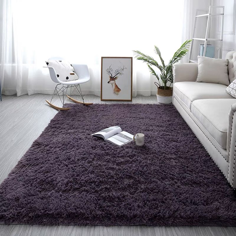 Red Pure Color Rug Polyester Casual Rug Washable Rug for Drawing Room