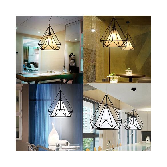 Black Wire Cage Hanging Pendant with Fabric Shade Metal Modern 1 Light Pendant Lamp for Dining Room