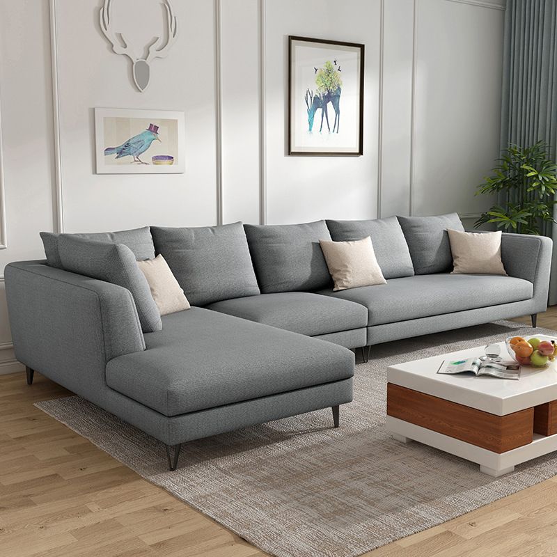 Gray 5-seat Square Arm Sectional Contemporary Fabric Slipcovered Sectional