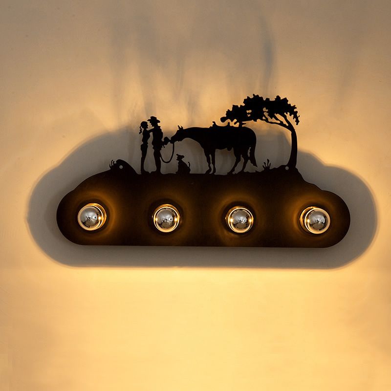 Metallic Silhouette Wall Mount Light Decorative 4 Heads Rust Wall Lighting for Restaurant