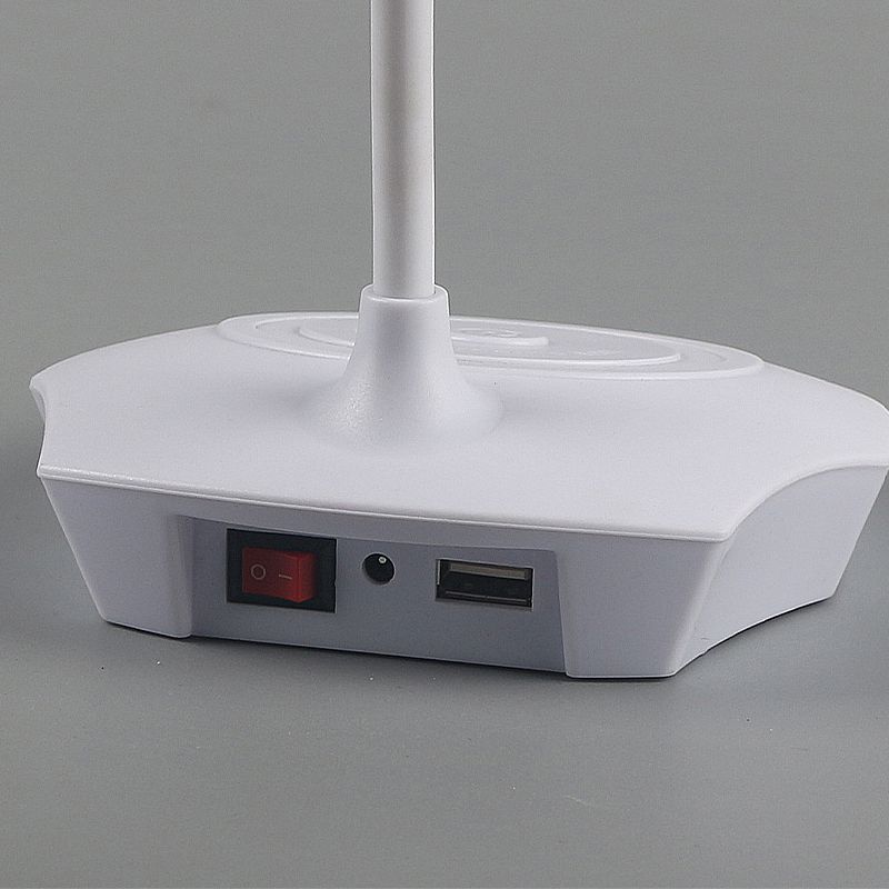 Plastic Circle Shade Standing Desk Lamp for Bedside Modern LED USB Charging Table Light in White