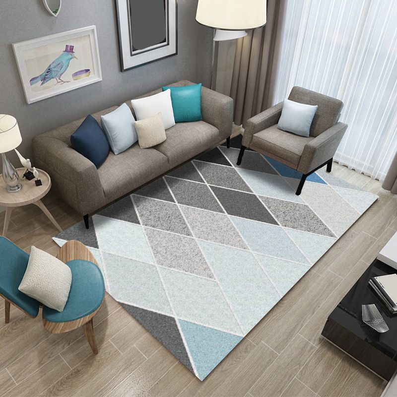 Modern Geometric Patchwork Rug Multi-Colored Polyester Carpet Non-Slip Backing Pet Friendly Machine Washable Rug for Lounge