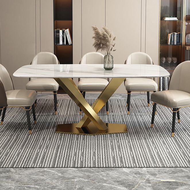 Traditional Luxury Pedestal Table Stainless Steel Base Rectangle Dinner Table for Home