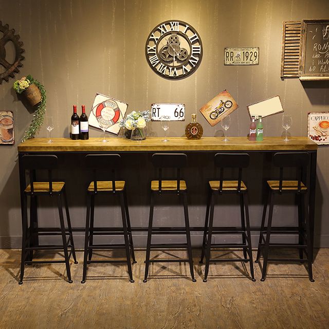 Indoor Industrial Patio Bar Table Rectangle Trestle Bar/Dinette Table in Natural