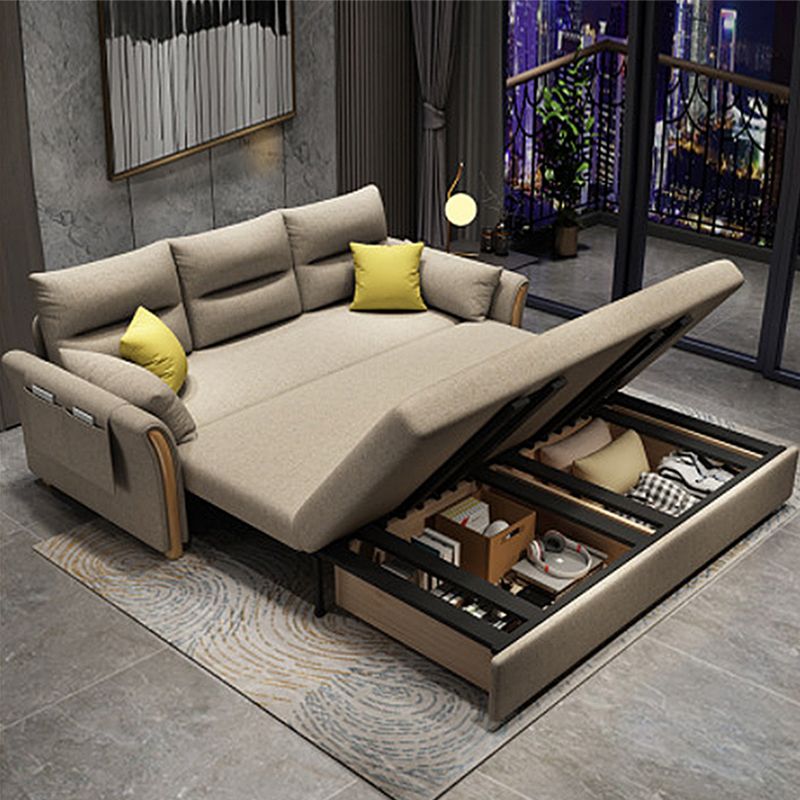 Contemporary Linen Sofa Bed Beige Square Arm Sleeper Sofa, 32.28" Wide