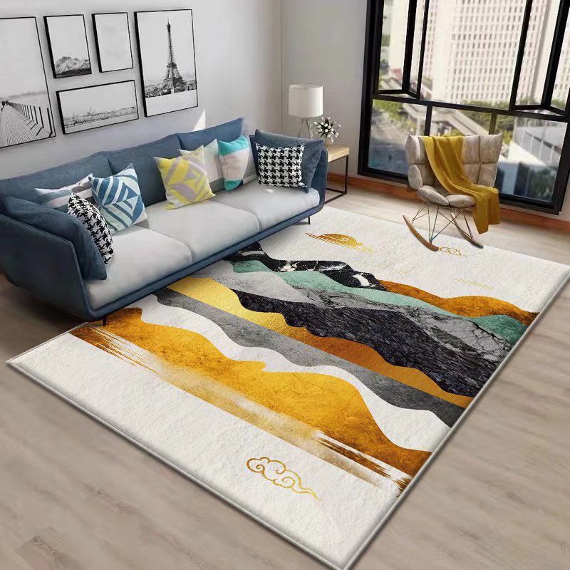 Color Block Rug Nordic Rug Polyester Stain Resistant Anti-Slip Rug for Room