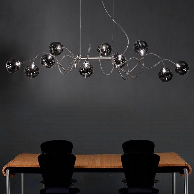 Globe Island Lights in Modern Style Glass 10-Light Island Pendant Lights en gris