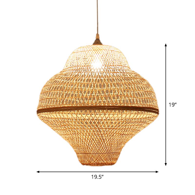 Chinese kalebas/mandvormige druppel hanger bamboe geweven single-bulb eetkamer suspensielamp in beige