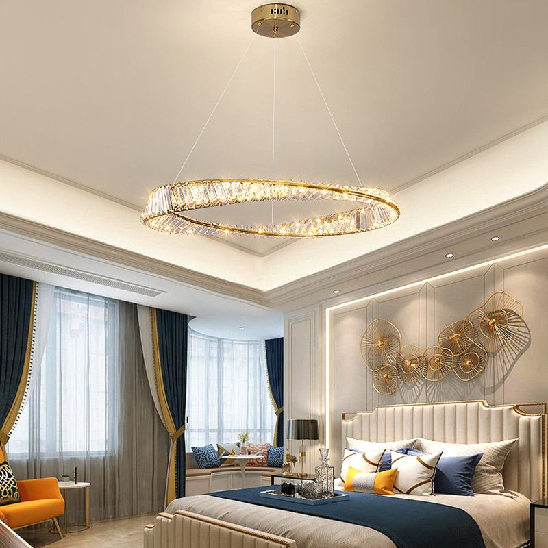 Crystal Round Shape Hanging Ceiling Light Modern 1 Light Pendant Lighting in Gold