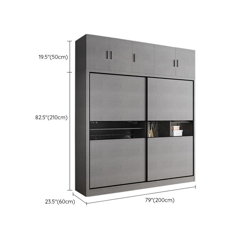 Gray Colour Wooden Wardrobe Rod Included Wardrobe Wardrobe Closet with Sliding Door