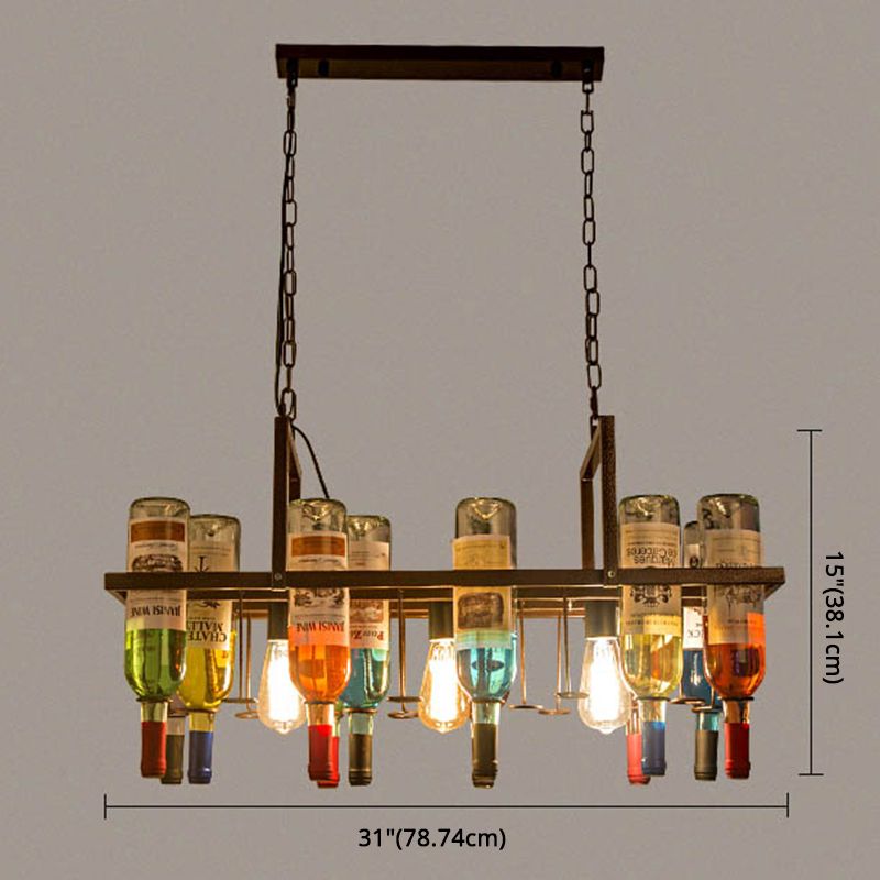 Rechthoekige wijnfles Cluster Island Light Multiclored Glass Art Decoratief eilandplafondlicht voor bistro bar