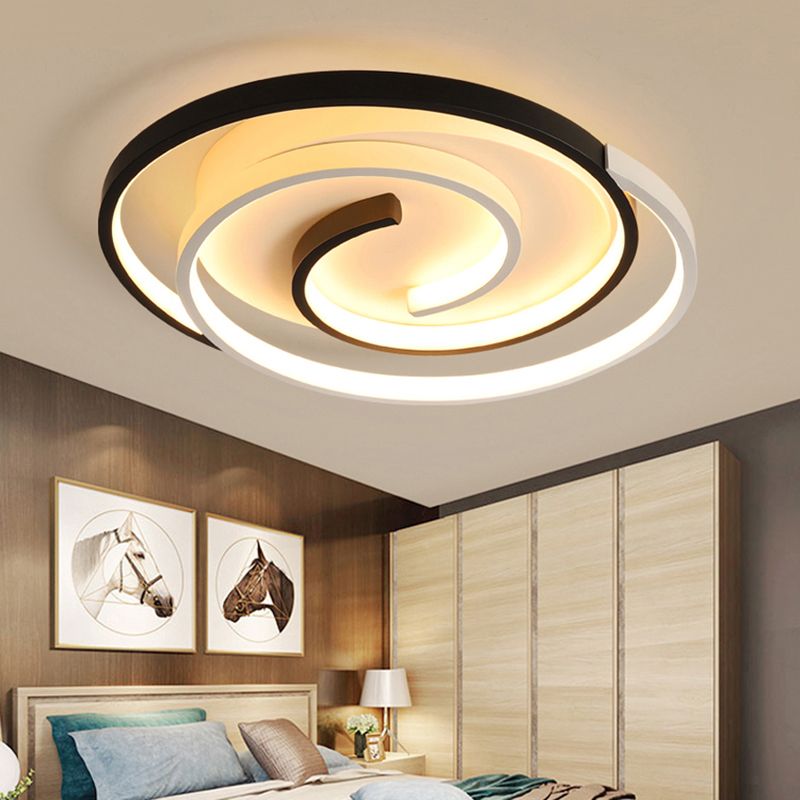 Curved Flush Ceiling Light Contemporary Acrylic Bedroom LED Flush Mount Lighting in Black and White