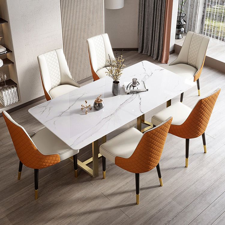Mesa de comedor rectangular contemporánea de metal mesa de piedra sinterizada para comedor para comedor