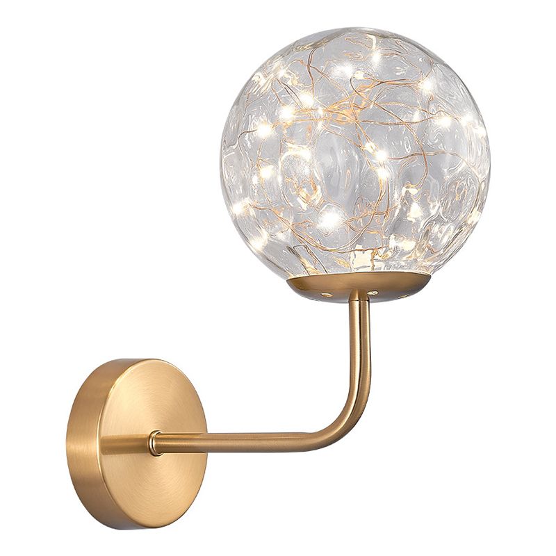 Glass Globe LED Wall Lamp in Modern Luxury Style Wrought Iron Hanging Wall Light for Bedroom