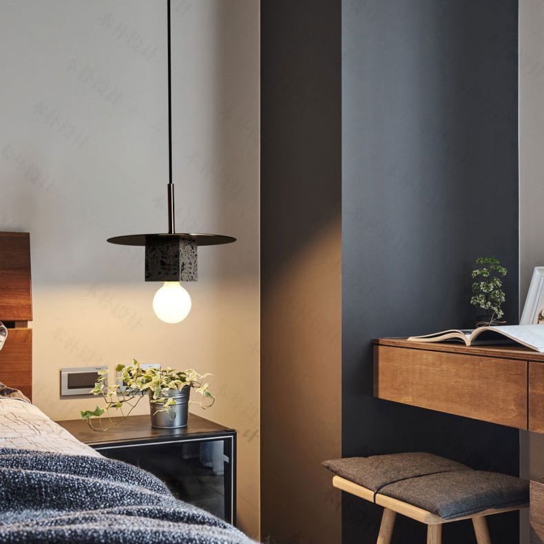 Stone Square Hanging Ceiling Light Minimalist Style Gray-White Pendant Lighting for Bedroom