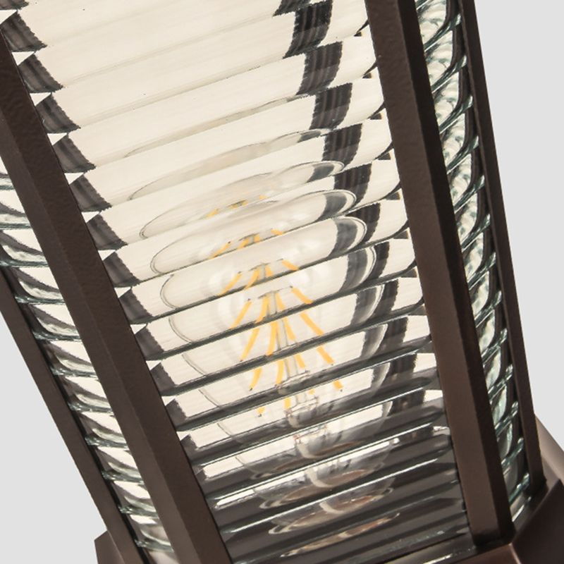 Metal Contemporary Pillar Lamp Pavilion Shape Outdoor Waterproof Light with Glass Shade
