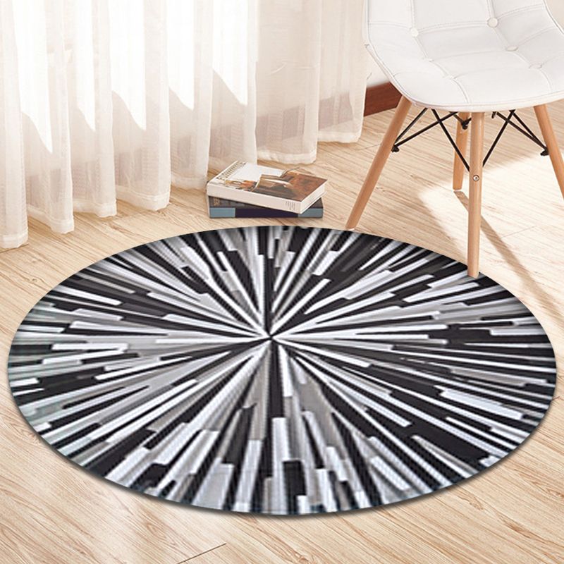 Casual Radial Geometry Pattern Rug Grey and Blue Novelty Rug Polyester Washable Pet Friendly Anti-Slip Carpet for Living Room