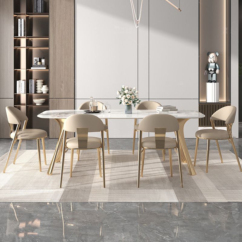 Contemporary 1/4/5/7 Pieces Furniture Stone Rectangle Dining Table Set in White