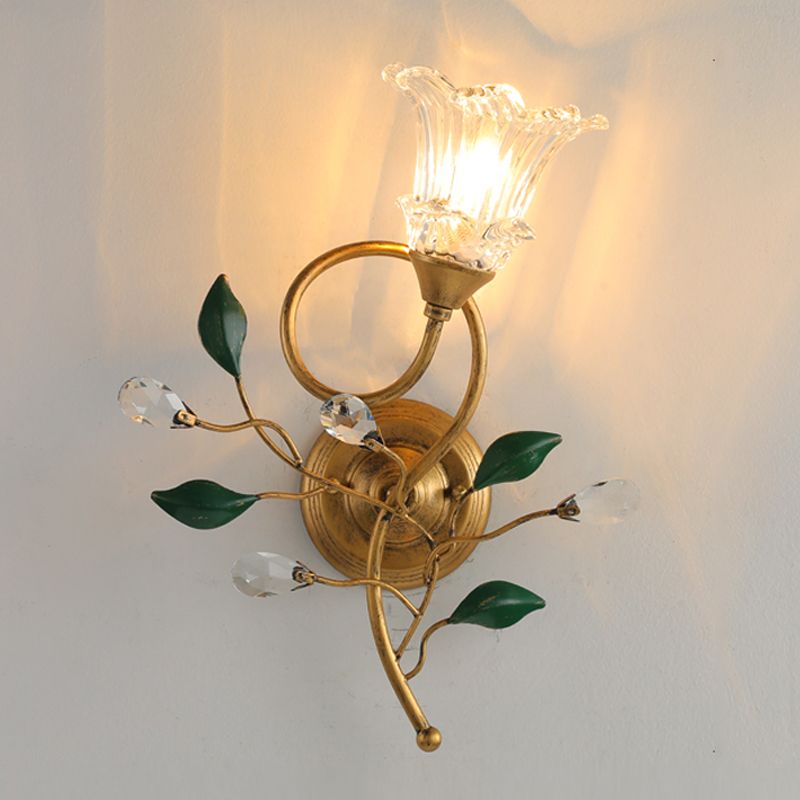 French Style Wall Light Flower Shape Wall Lamp with Glass Shade for Living Room