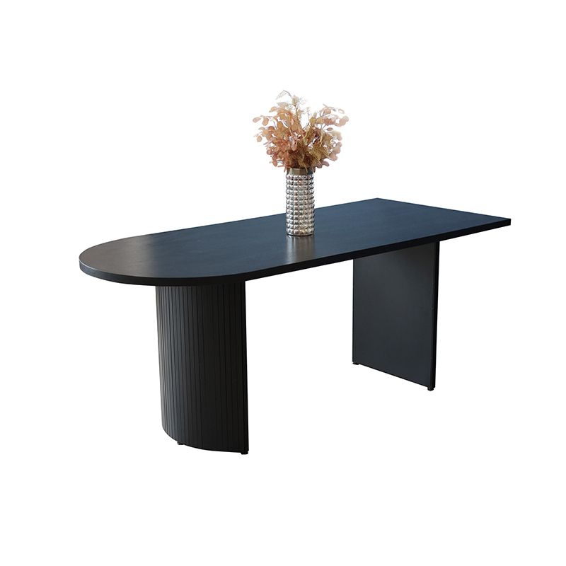 Free Form Double Pedestal Modern Dining Table Black Fixed Table of Wood
