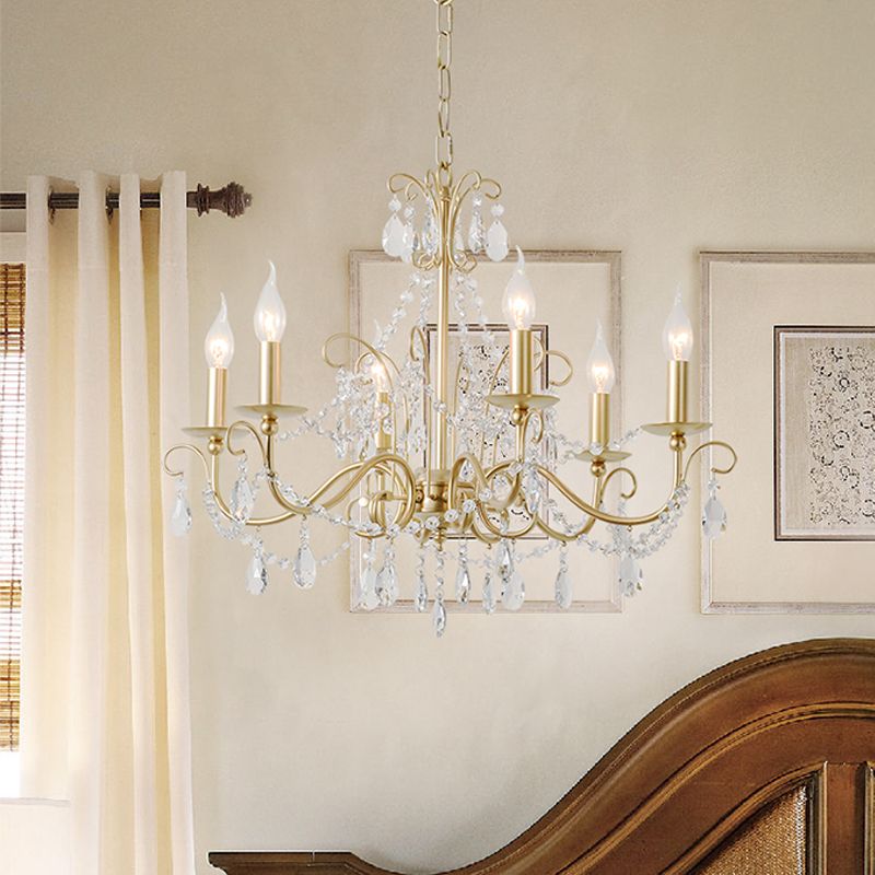 Metal Gold Finish Chandelier Candelabra Victorian Style Hanging Light with Crystal Accents
