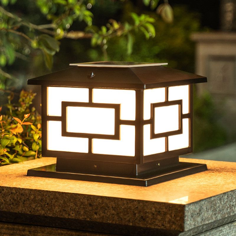 Rectangle Shape Metal Outdoor Lamp Modern Style 1 Light Solar Pillar Lights