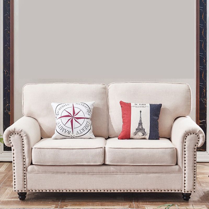 21.65"D Country Linen/Faux Leather Rolled Arm Sofa with Nailed