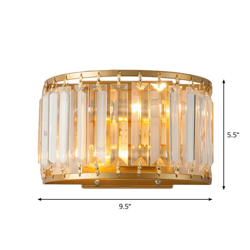 Postmodern 1 hoofdwandlamp goud cilindrisch/half-drum sconce licht met prismatische kristal schaduw
