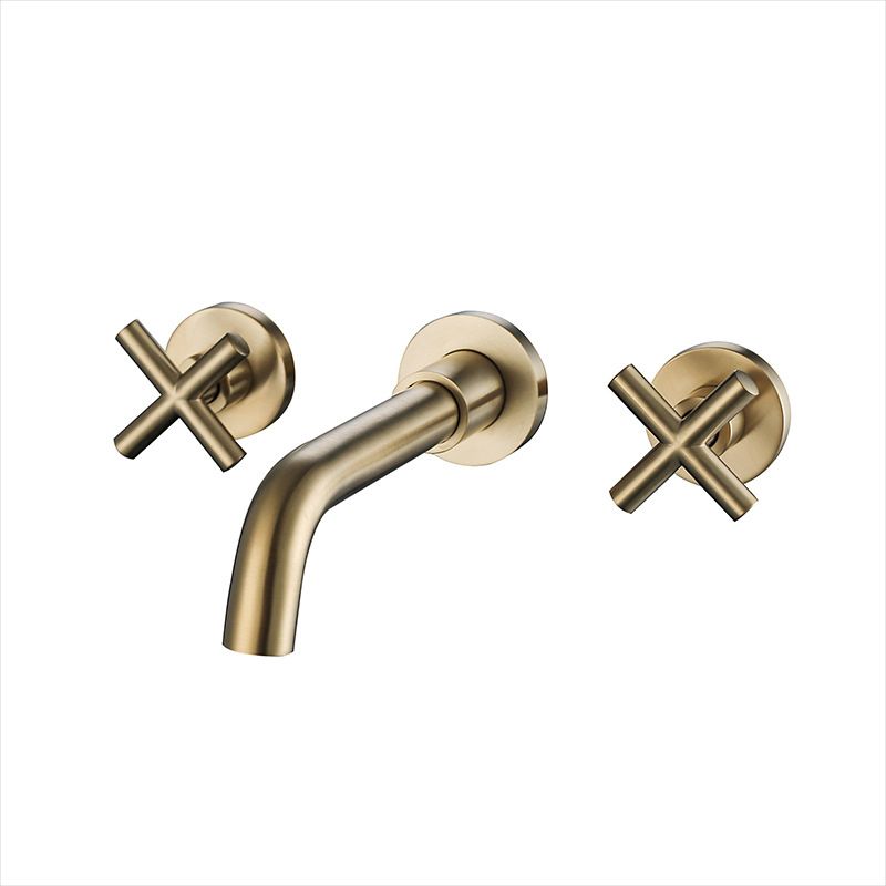 Glam Centerset Faucet Brass Cross Handles 3 Holes Wall Mounted Bathroom Faucet
