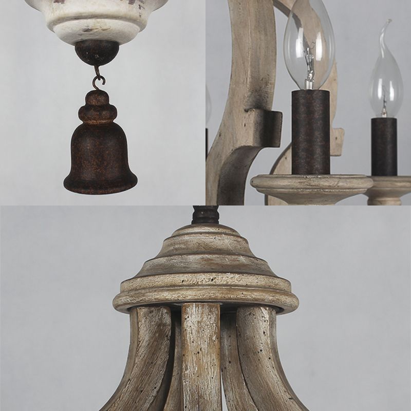 5 Lights Wood Ceiling Light Traditional Dark Wood/Wood/White Lantern Bedroom Chandelier Light
