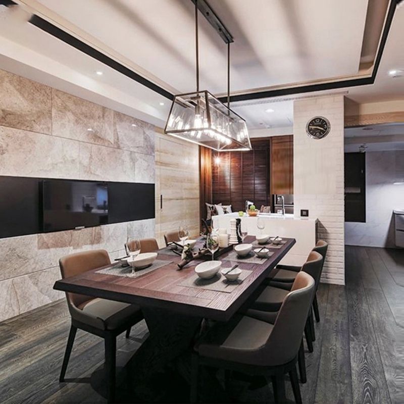 Industrial Style Island Pendant Glass 4 Light Island Light in Black for Restaurant