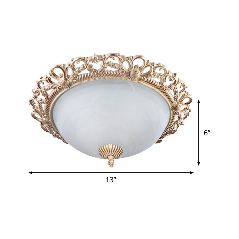 13"/15" Wide Brass 2 Bulbs Flushmount Lighting Country Style Cream Glass Bowl Shade Flush Mount Lamp for Bedroom