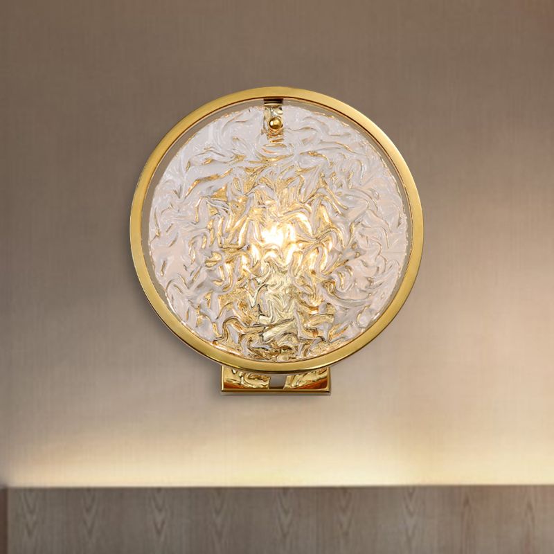 1 Light Water Glass Wall Sconce Traditionalist Gold Circle Living Room Wall Mounted Light