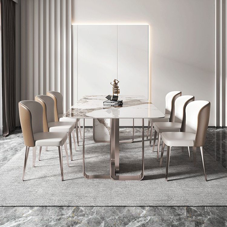 Rectangle Sintered Stone Top Table Contemporary Metal Base Dining Table