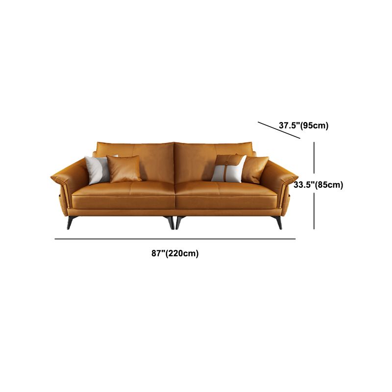Scandinavian Orange Stain-Resistant Genuine Leather Sofa & Chaise