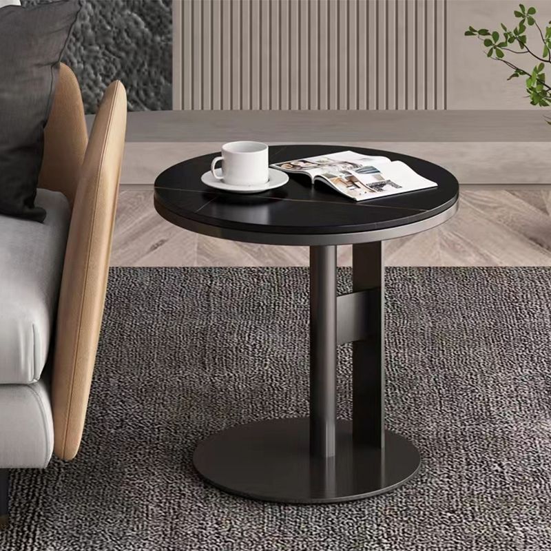 Glam C-shape Side Table Round Stone Top Sofa Side Accent Table