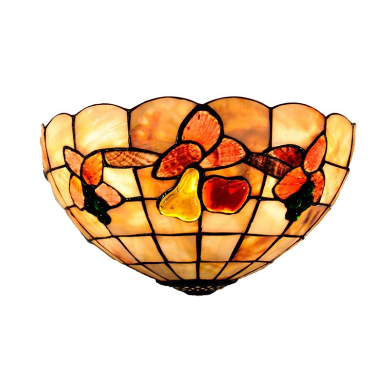 Petal Dining Room Wall Light with Fruits Shell Tiffany Antique Wall Sconce in Beige for Hotel