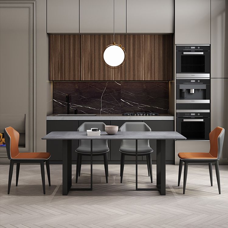 Mesa de estilo simplicidad rectángulo de piedra sinterizada mesa de comedor de base de pedestal doble para el hogar