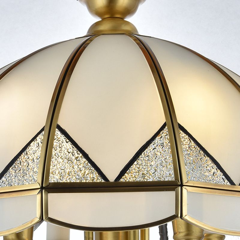 Kom eetkamer hanger kroonluchter koloniale opaal geblazen glas 6 koppen goud hangend plafondlicht