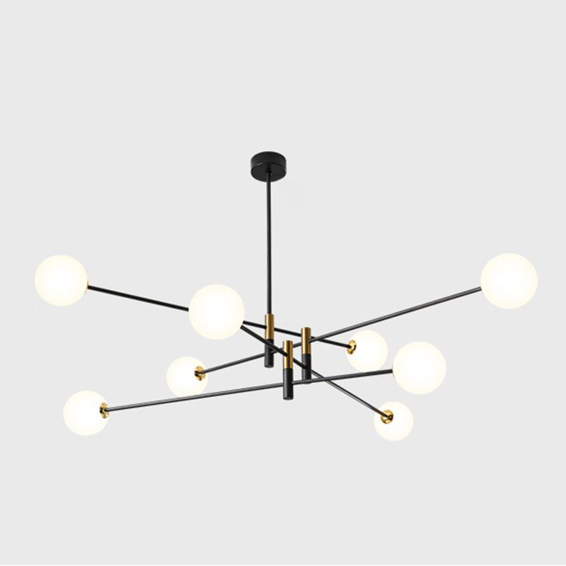 Black and Gold Globe Hanging Lamp in Modern Style Lacquered Iron Chandelier with Glass Shade