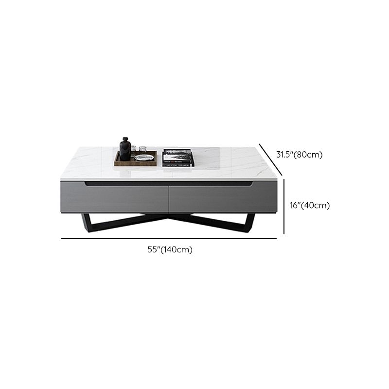 Marble Top Abstract Coffee Table with Storage Contemporary White